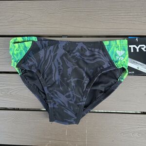 TYR Durafast Boy's Men's Ignis Splice black/green Swim Racer Brief Sz 30 New